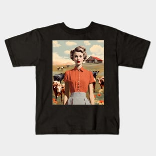 Vintage Farm Girl Pin Up Collage - Retro Chic Art Print Kids T-Shirt